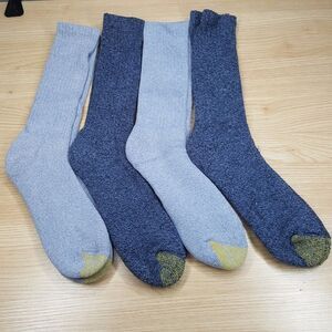 GOLD TOE Mens Crew Socks 4-Pack Blue HARRINGTON Cozy Stretch Knit